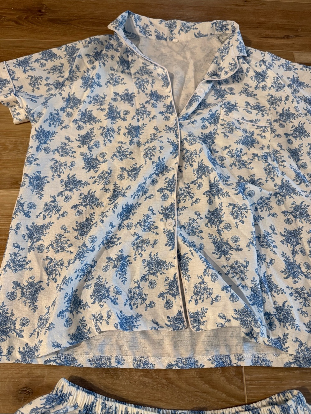 Blue and white adorable button down pajama set. Super comfy and precious print. - Picture 2 of 3